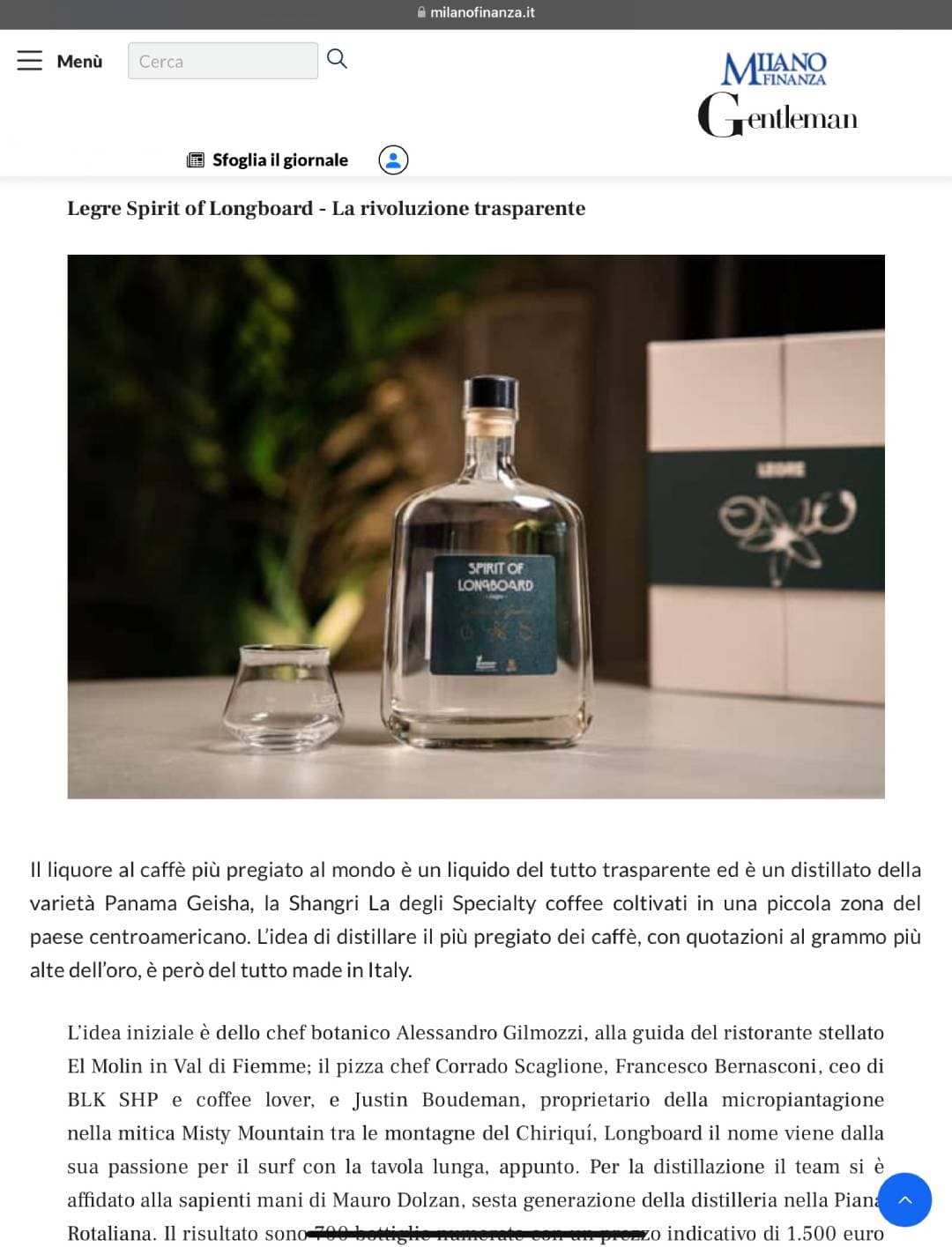 Milano Finanza tell the story of Spirit of Longboad